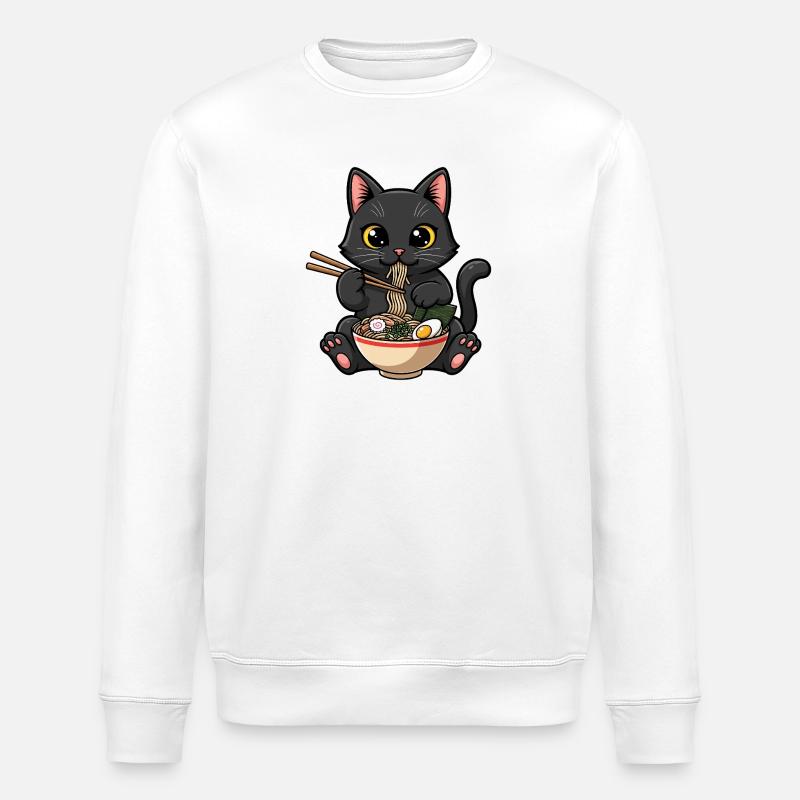 Schwarze Katze gierige Ramen - Stanley/Stella Unisex Bio-Sweatshirt ROLLER - Weiß