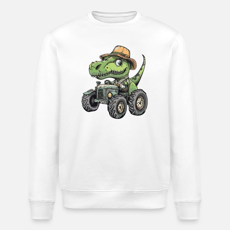 Dinosaurier T-Rex Traktor Farmer - Stanley/Stella Unisex Bio-Sweatshirt ROLLER - Weiß