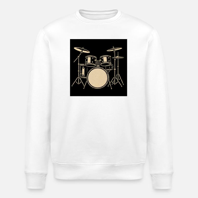 Black Silver Drumset Illustration - Stanley/Stella ROLLER Unisex Organic Sweatshirt - white