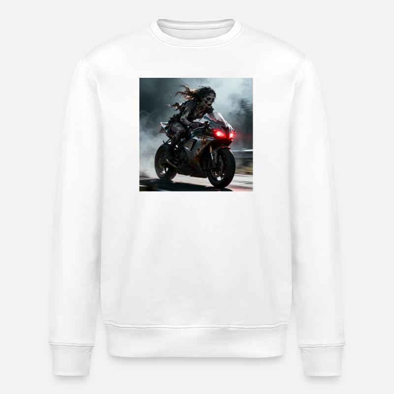 Zombie rider on rusty machine - Stanley/Stella ROLLER Unisex Organic Sweatshirt - white