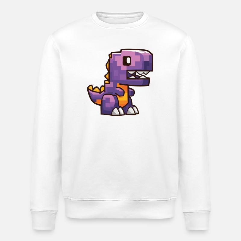 Pixel Dino – Lila Cartoon T-Rex - Stanley/Stella Unisex Bio-Sweatshirt ROLLER - Weiß