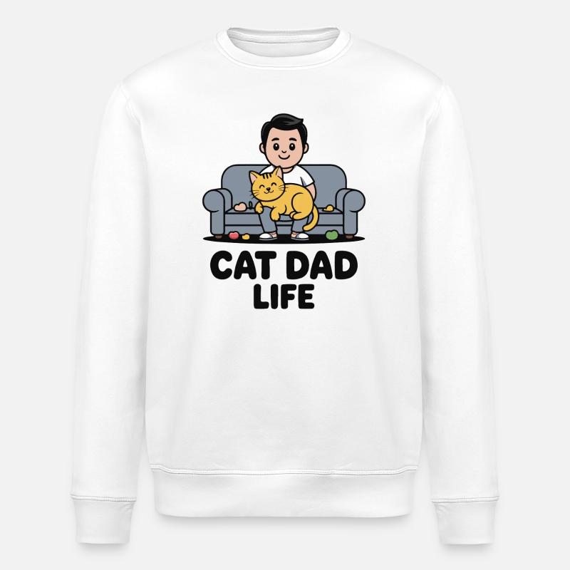 Cat Dad Life on the Sofa - Stanley/Stella ROLLER Unisex Organic Sweatshirt - white