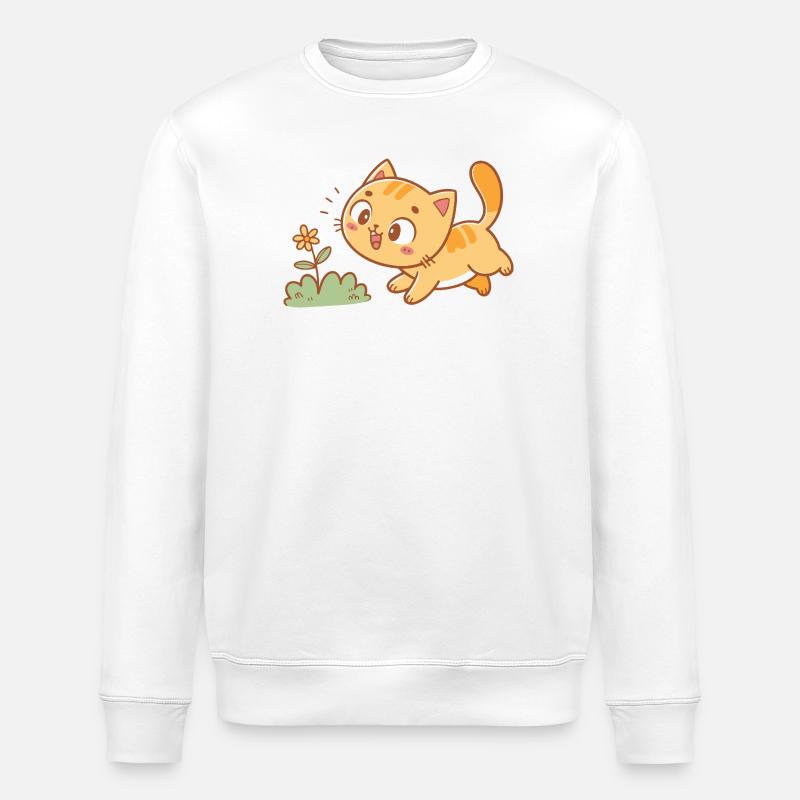 Neugieriges Kätzchen im Garten - Stanley/Stella Unisex Bio-Sweatshirt ROLLER - Weiß