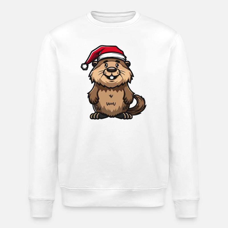 Beaver Christmas - Stanley/Stella ROLLER Unisex Organic Sweatshirt - white