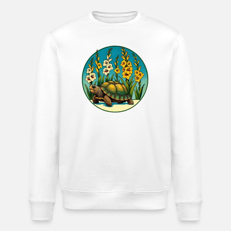 Sonnenbeschienene Schildkröte im Blumenbeet - Stanley/Stella Unisex Bio-Sweatshirt ROLLER - Weiß
