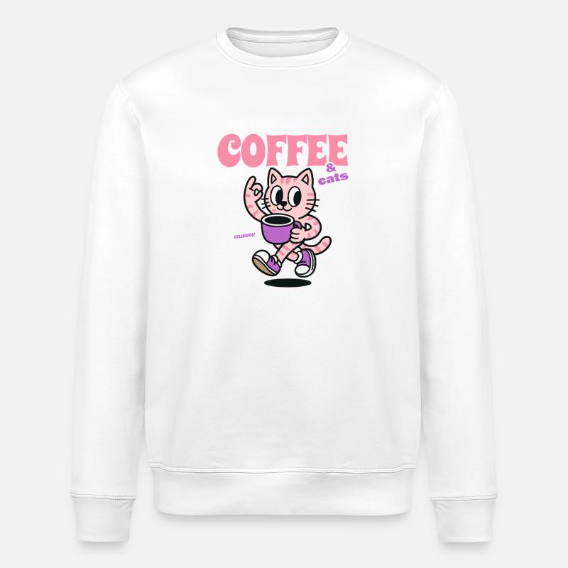 Pink Cat Coffee Lover COFFEE & CATS - Sweat bio ROLLER Stanley/Stella Unisexe - blanc