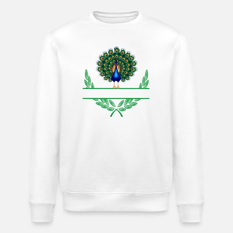 Peacock Laurel Wreath with Namespace - Stanley/Stella ROLLER Unisex Organic Sweatshirt - white