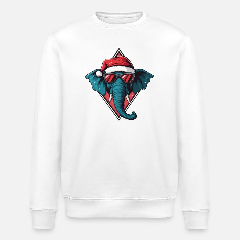 Elefant Santa mit Sonnenbrille - Stanley/Stella Unisex Bio-Sweatshirt ROLLER - Weiß