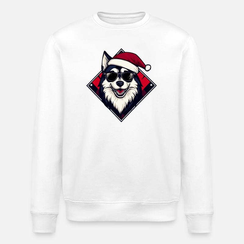 Husky mit Sonnenbrille Santa - Stanley/Stella Unisex Bio-Sweatshirt ROLLER - Weiß