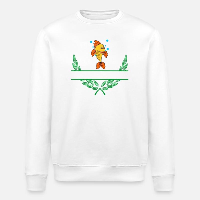 Fish Laurel Wreath with Namespace - Stanley/Stella ROLLER Unisex Organic Sweatshirt - white
