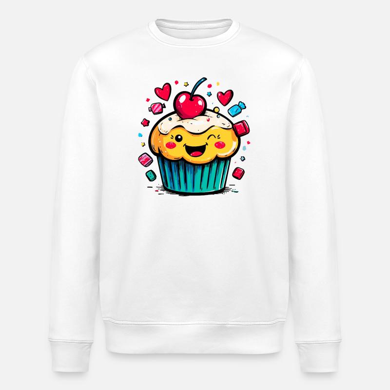 Kawaii Cupcake mit Kirschgesicht - Stanley/Stella Unisex Bio-Sweatshirt ROLLER - Weiß