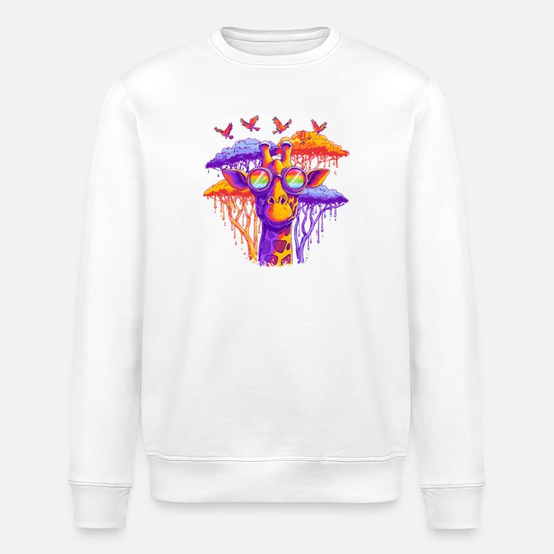 Fantasie Giraffe mit Regenbogenbrille - Stanley/Stella Unisex Bio-Sweatshirt ROLLER - Weiß