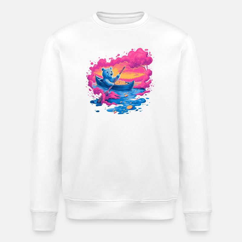 Neonbär im pinken Sonnenuntergangskanu - Stanley/Stella Unisex Bio-Sweatshirt ROLLER - Weiß