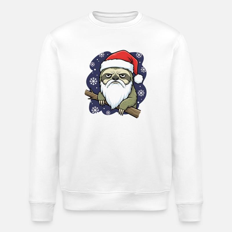 Funny Christmas Sloth Santa Grumpy - Stanley/Stella ROLLER Unisex Organic Sweatshirt - white