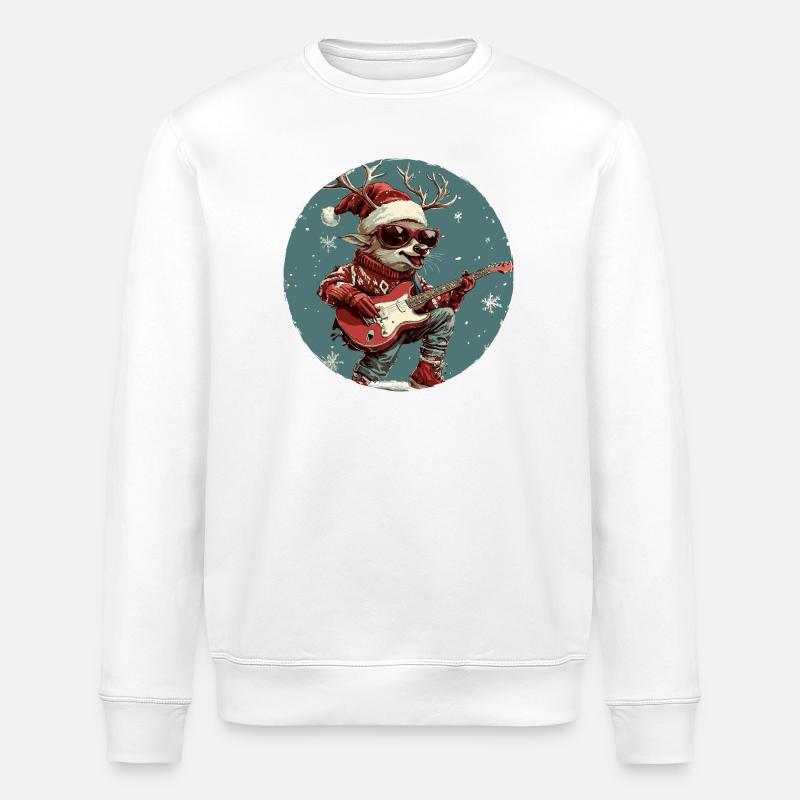 Hirsch Weihnachten Gitarre - Stanley/Stella Unisex Bio-Sweatshirt ROLLER - Weiß