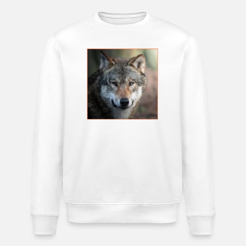 Wolf view close-up - Stanley/Stella ROLLER Unisex Organic Sweatshirt - white