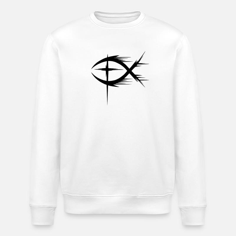 Fisch+Kreuz Symbol Modern - Stanley/Stella Unisex Bio-Sweatshirt ROLLER - Weiß