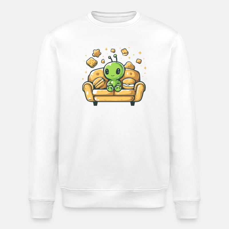 Cuddly alien on sunny sofa - Stanley/Stella ROLLER Unisex Organic Sweatshirt - white