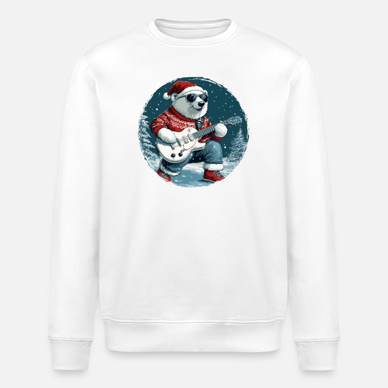Polar Bear Christmas Guitar Polar Bear - Stanley/Stella ROLLER Unisex Organic Sweatshirt - white