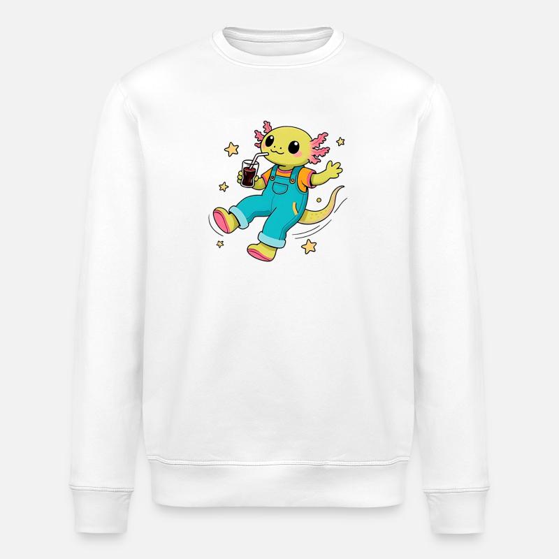 Glücklicher Axolotl, der im All schwebt - Stanley/Stella Unisex Bio-Sweatshirt ROLLER - Weiß
