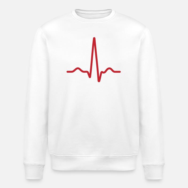 Fette rote EKG-Pulslinie - Stanley/Stella Unisex Bio-Sweatshirt ROLLER - Weiß