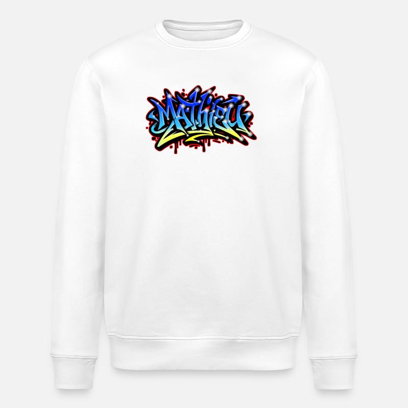 Mathieu Graffiti imprimable bleu jaune - Sweat bio ROLLER Stanley/Stella Unisexe - blanc