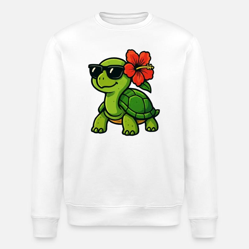 Sonnenschildkröte mit Hibiskus - Stanley/Stella Unisex Bio-Sweatshirt ROLLER - Weiß