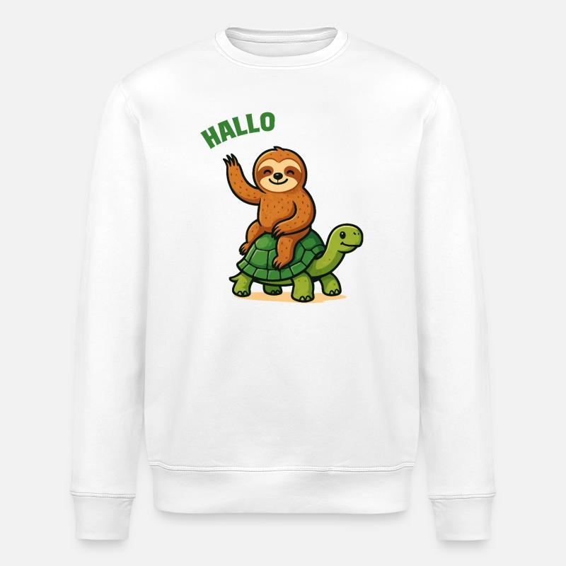 Hello sloth on turtle - Stanley/Stella ROLLER Unisex Organic Sweatshirt - white