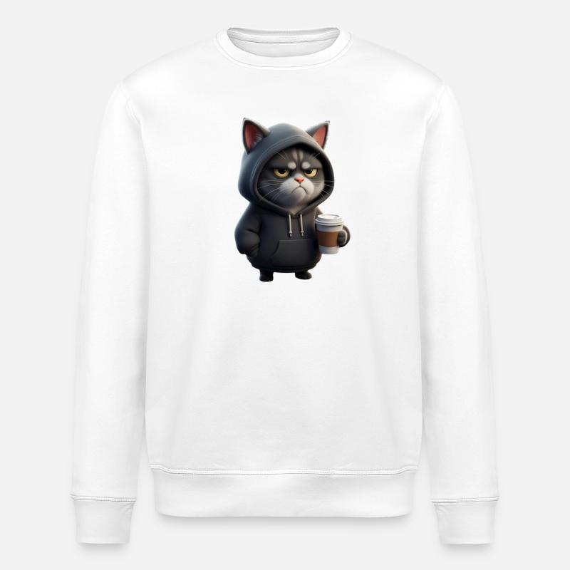 Mürrische Katze mit Coffee Cup - Stanley/Stella Unisex Bio-Sweatshirt ROLLER - Weiß