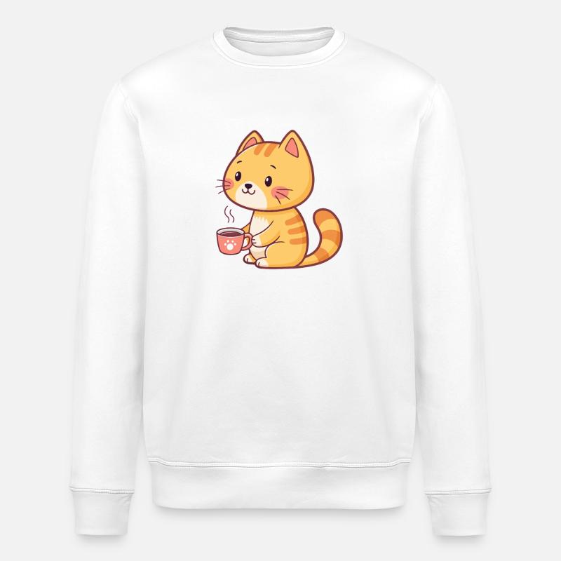 Chat orange café cartoon - Sweat bio ROLLER Stanley/Stella Unisexe - blanc