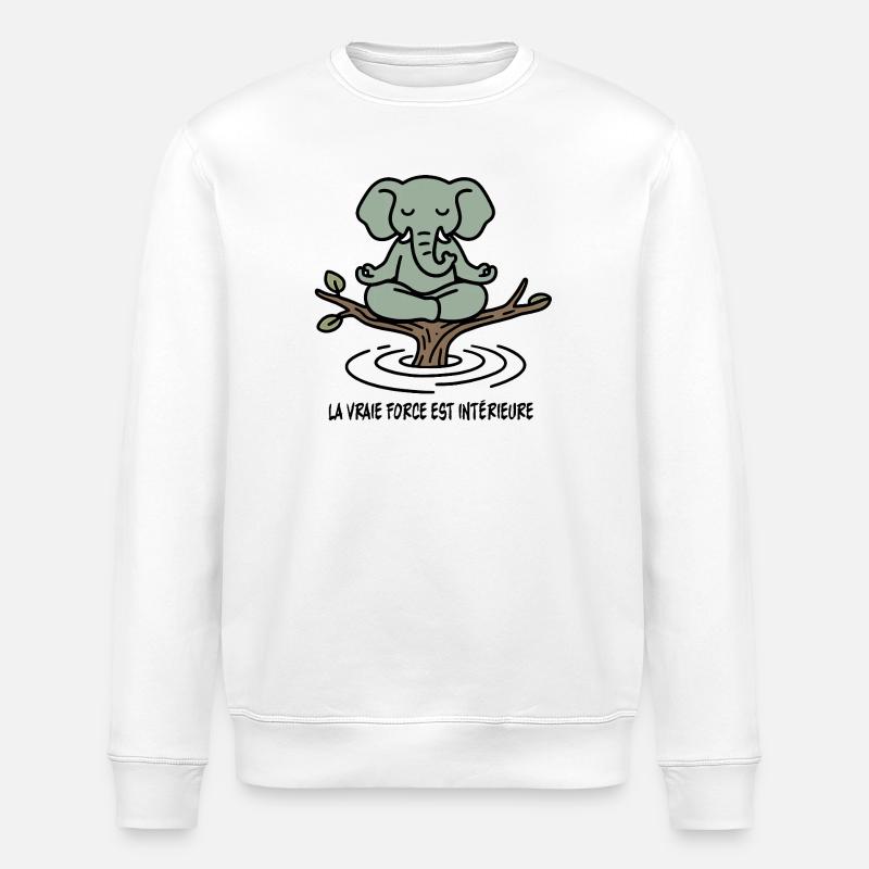Zen-Elefant auf Ast - Stanley/Stella Unisex Bio-Sweatshirt ROLLER - Weiß