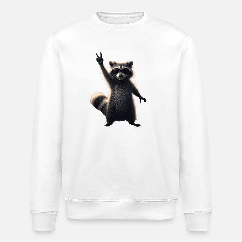 Cooler Waschbär mit Sonnenbrille Motiv - Stanley/Stella Unisex Bio-Sweatshirt ROLLER - Weiß