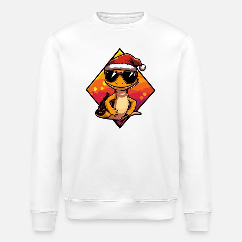 Gecko Lizard Santa Look - Stanley/Stella ROLLER Unisex Organic Sweatshirt - white