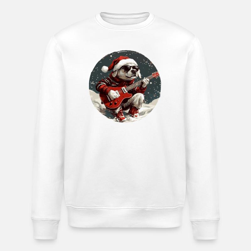 Labrador Hund Weihnachten Gitarre - Stanley/Stella Unisex Bio-Sweatshirt ROLLER - Weiß