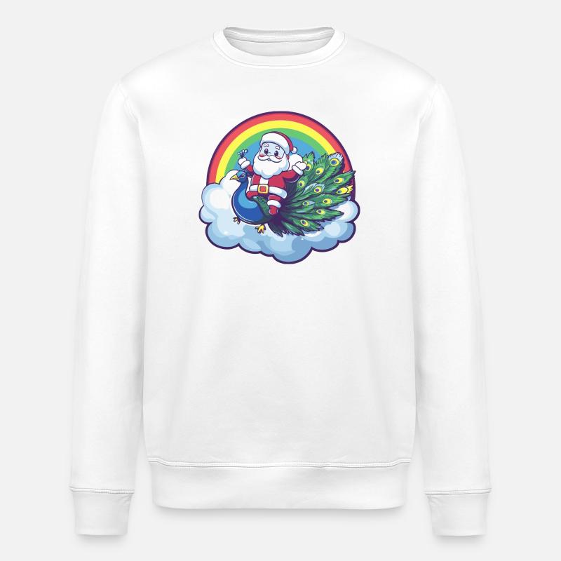 Peacock Bird Santa Claus Christmas - Stanley/Stella ROLLER Unisex Organic Sweatshirt - white