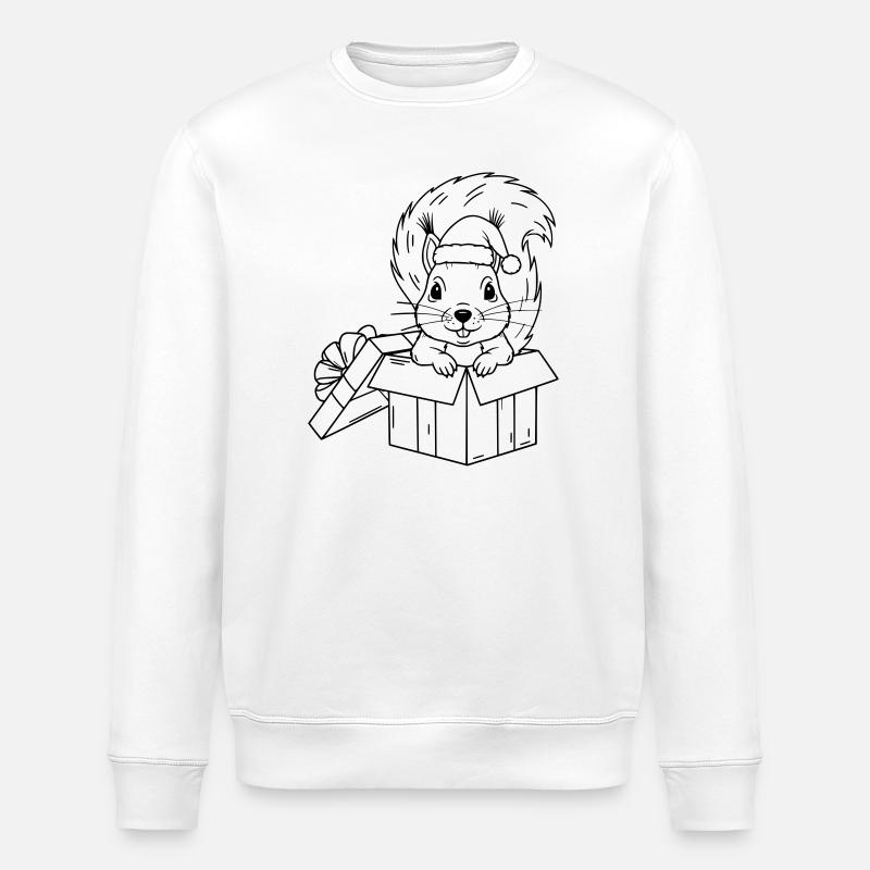 Süßes Weihnachts-Eichhörnchen in Geschenkbox - Stanley/Stella Unisex Bio-Sweatshirt ROLLER - Weiß