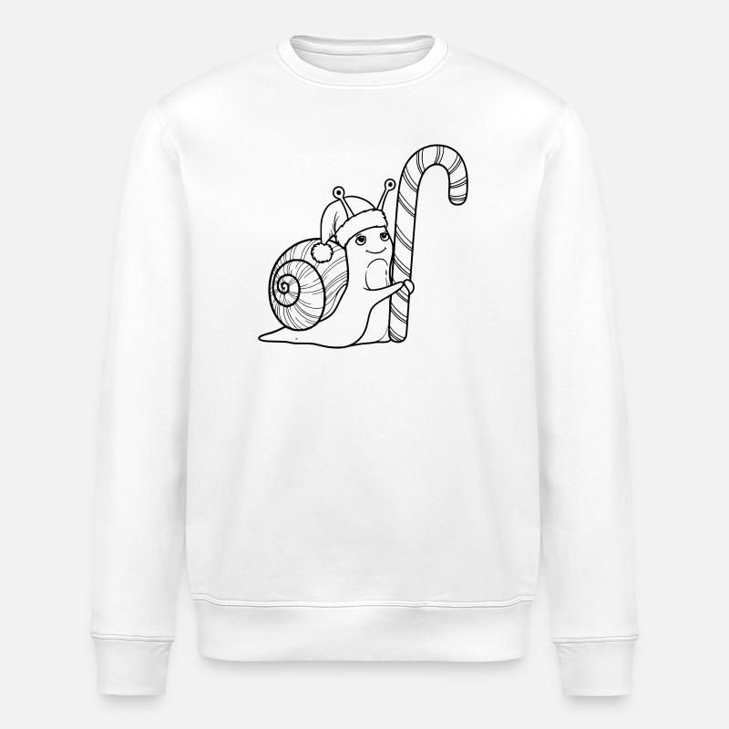Sweet Christmas Snail with Candy Cane - Stanley/Stella ROLLER Unisex Organic Sweatshirt - white
