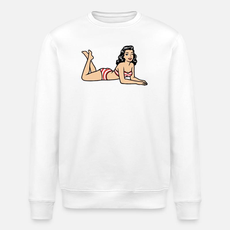 Retro-Pinup-Bikini-Strandbild - Stanley/Stella Unisex Bio-Sweatshirt ROLLER - Weiß