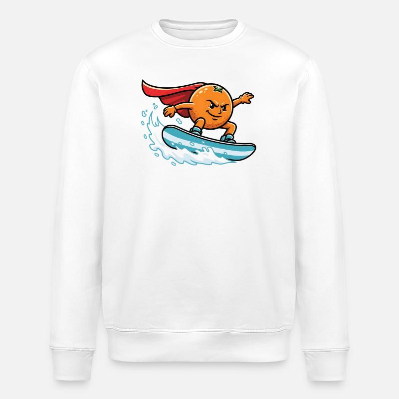 Superheld Orange Surfend Auf Welle - Stanley/Stella Unisex Bio-Sweatshirt ROLLER - Weiß