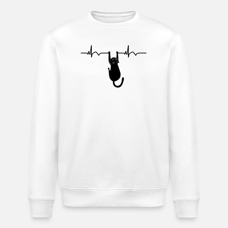 Katze EKG Herzfrequenz Herzschlag - Stanley/Stella Unisex Bio-Sweatshirt ROLLER - Weiß