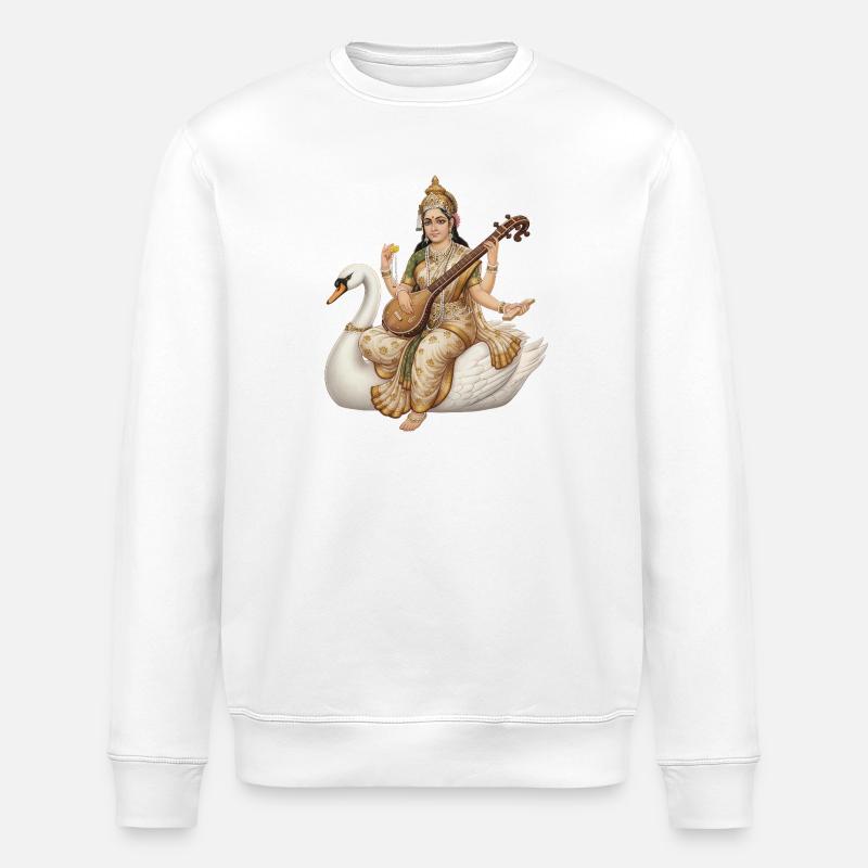 Saraswati au cygne avec du luth - Sweat bio ROLLER Stanley/Stella Unisexe - blanc