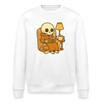Lesendes Skelett – Cozy Reading - Stanley/Stella Unisex Bio-Sweatshirt ROLLER - Weiß - Vorne - Nik (191cm)