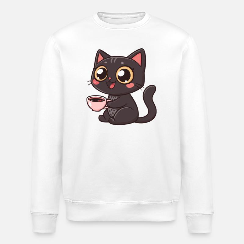 Chat noir café kawaii - Sweat bio ROLLER Stanley/Stella Unisexe - blanc