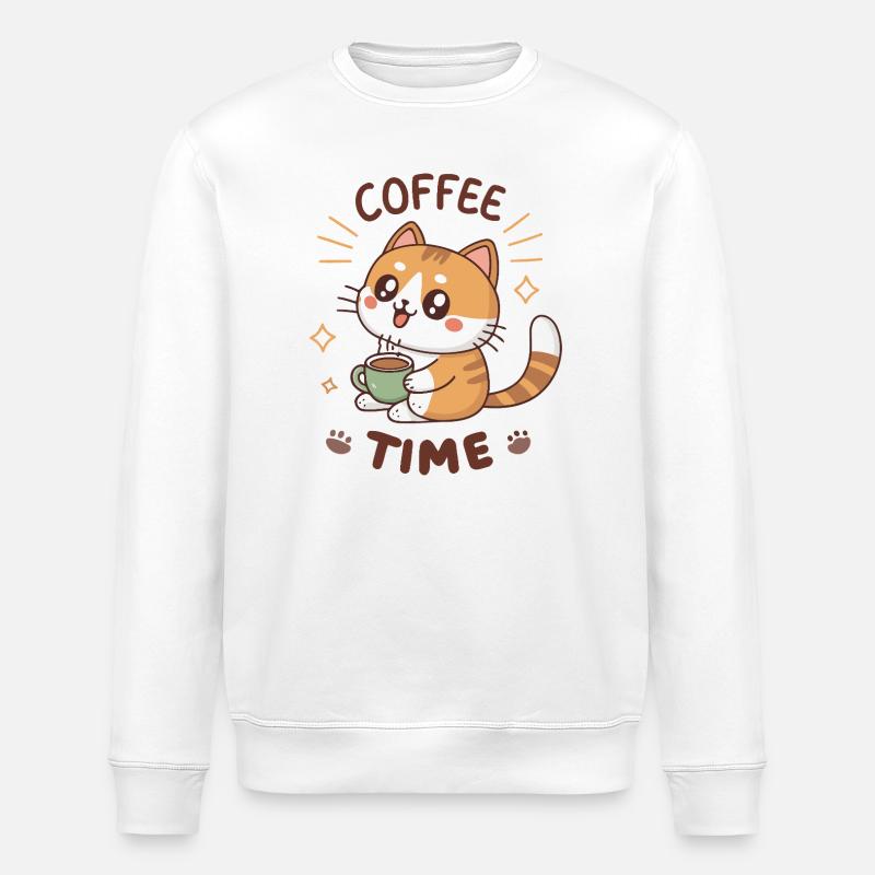 Süßer Kaffee-Latte-Kater - Stanley/Stella Unisex Bio-Sweatshirt ROLLER - Weiß