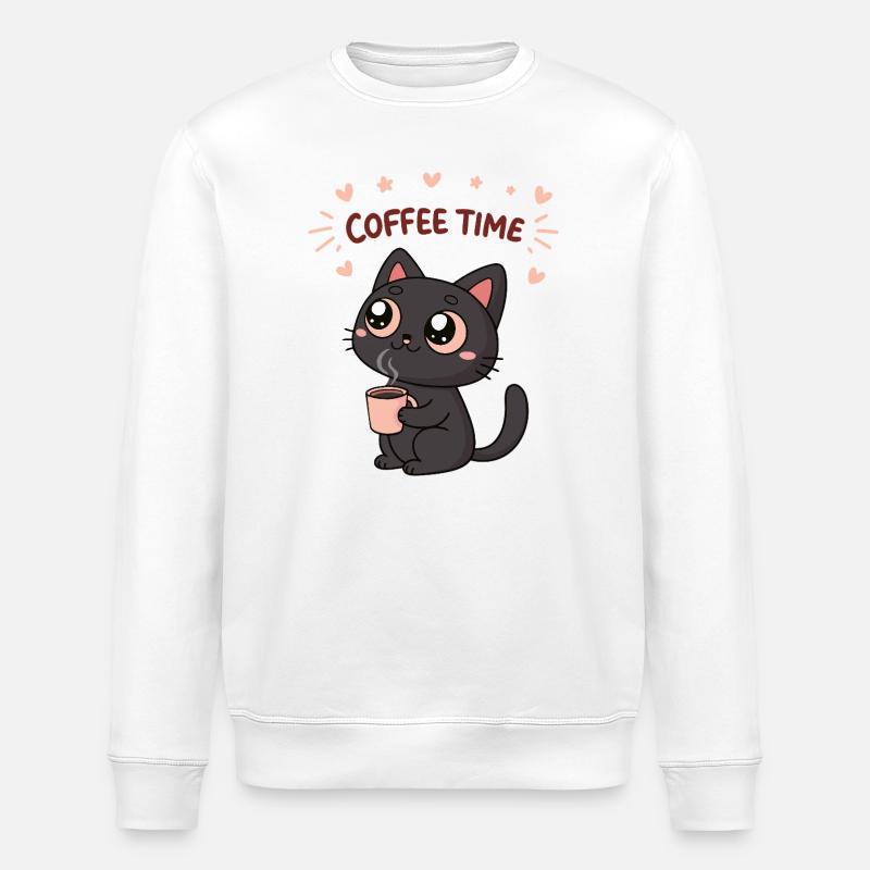 Schwarze Katze Glücklicher Kaffee - Stanley/Stella Unisex Bio-Sweatshirt ROLLER - Weiß