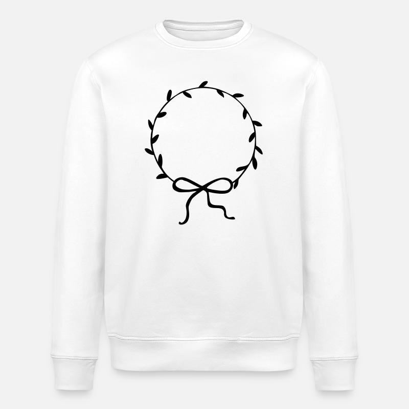 Leaf wreath with bow hand drawn - Stanley/Stella ROLLER Unisex Organic Sweatshirt - white