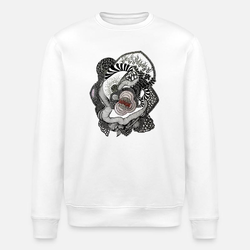 Schwarze Weiße Blütenspirale - Stanley/Stella Unisex Bio-Sweatshirt ROLLER - Weiß