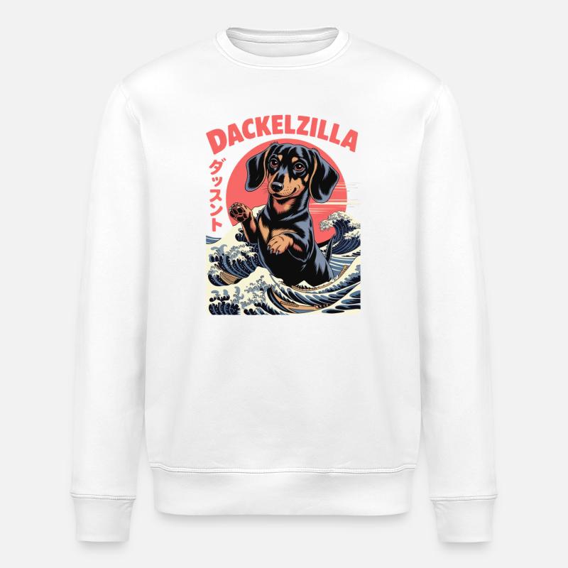Dackelzilla Wellenkaiju - Stanley/Stella Unisex Bio-Sweatshirt ROLLER - Weiß