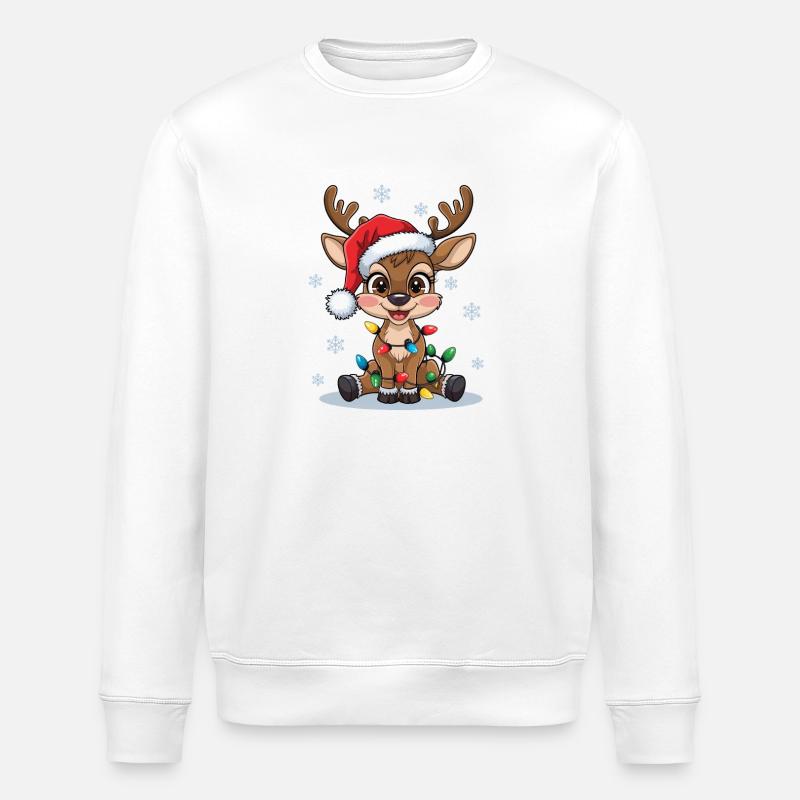 Weihnachtsrentier mit Lichterkette - Stanley/Stella Unisex Bio-Sweatshirt ROLLER - Weiß