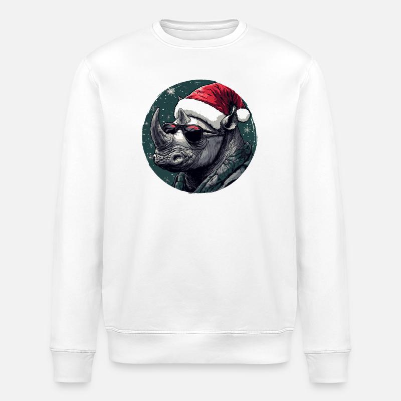 Rhino Santa mit Sonnenbrille - Stanley/Stella Unisex Bio-Sweatshirt ROLLER - Weiß